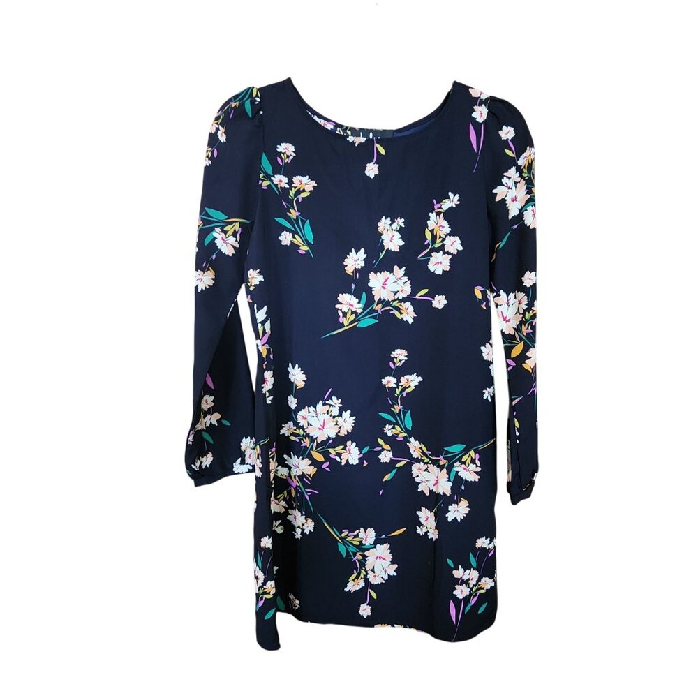 Lulus XS Floral Long Sleeve Navy Shift Dress Polyester Womens